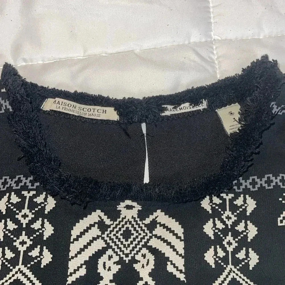 Maison Scotch Mademoiselle Black Aztec Fringe Tunic Dress 3/4 Sleeve - Size 3 - Picture 6 of 6
